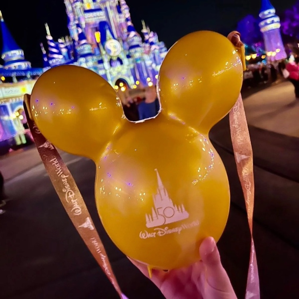 WALT DISNEY WORLD 50TH ANNIVERSARY GOLD BALLOON POPCORN BUCKET